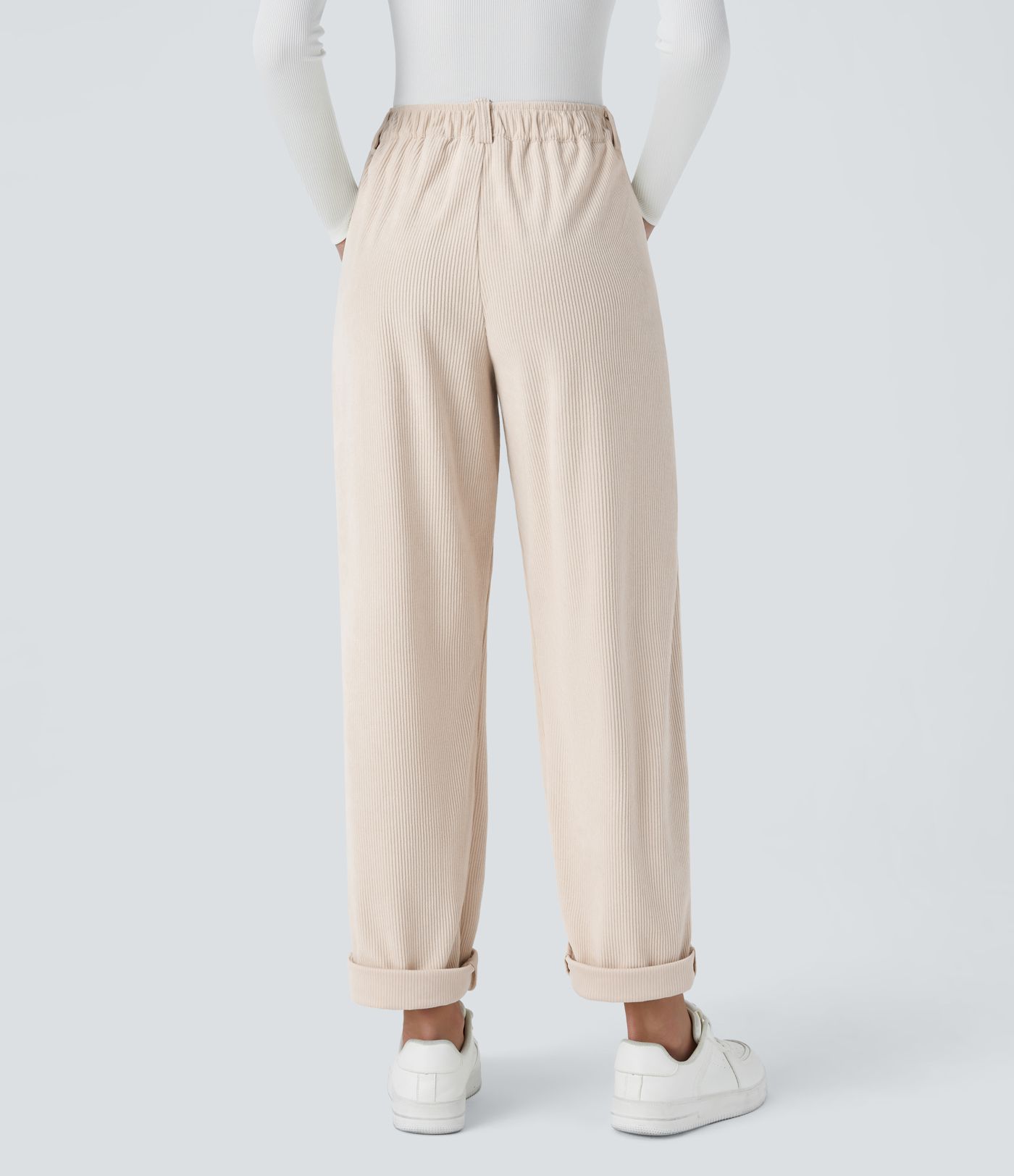 Mid Rise Zipper Pocket Corduroy Casual Pants