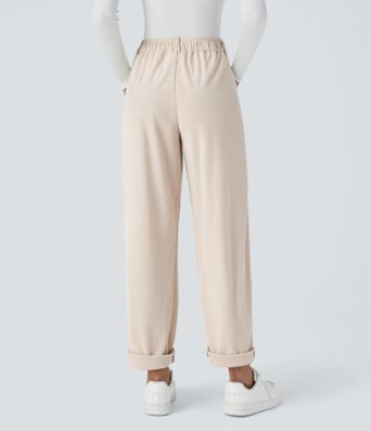 Mid Rise Zipper Pocket Corduroy Casual Pants