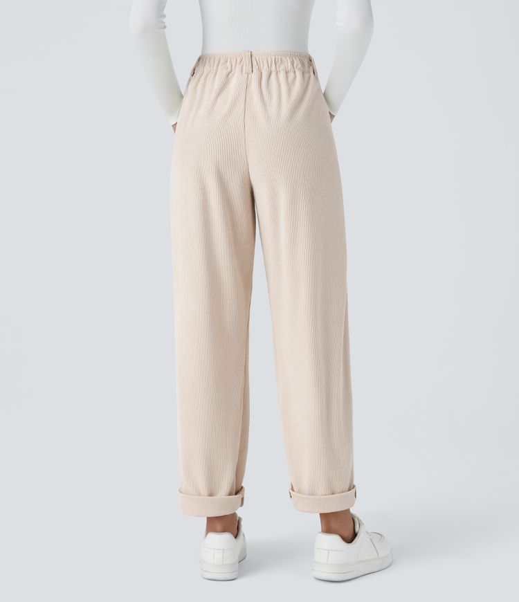 Mid Rise Zipper Pocket Corduroy Casual Pants