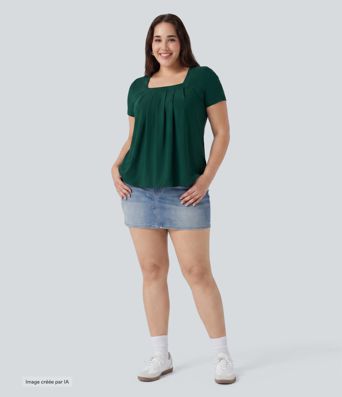 Blouse grande taille à encolure carrée et manches courtes Blouse grande taille à encolure carrée et manches courtes