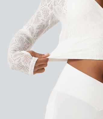 Softlyzero™ Deep V Neck Long Sleeve Contrast Lace Yoga Sports Top