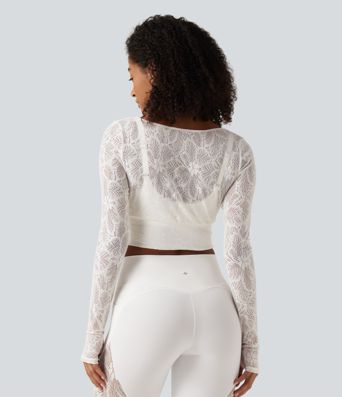 Softlyzero™ Deep V Neck Long Sleeve Contrast Lace Yoga Sports Top