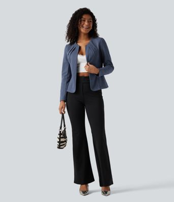 Blazer mit Rundhalsausschnitt und Haken- und Ösenverschluss für die Arbeit Blazer mit Rundhalsausschnitt und Haken- und Ösenverschluss für die Arbeit