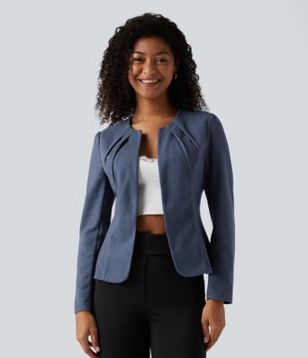 Blazer mit Rundhalsausschnitt und Haken- und Ösenverschluss für die Arbeit Blazer mit Rundhalsausschnitt und Haken- und Ösenverschluss für die Arbeit