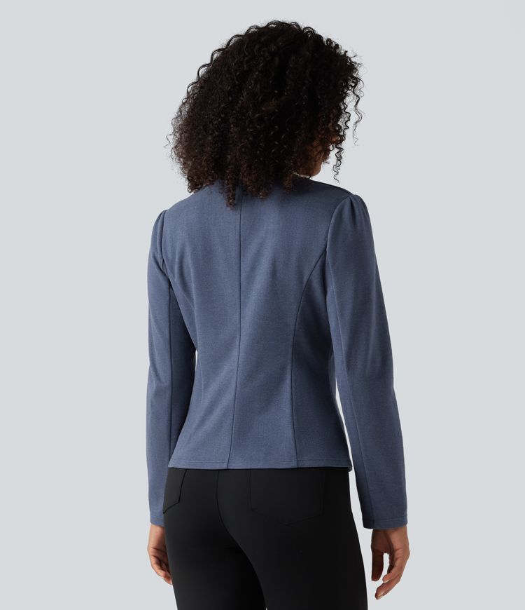 Blazer mit Rundhalsausschnitt und Haken- und Ösenverschluss für die Arbeit Blazer mit Rundhalsausschnitt und Haken- und Ösenverschluss für die Arbeit