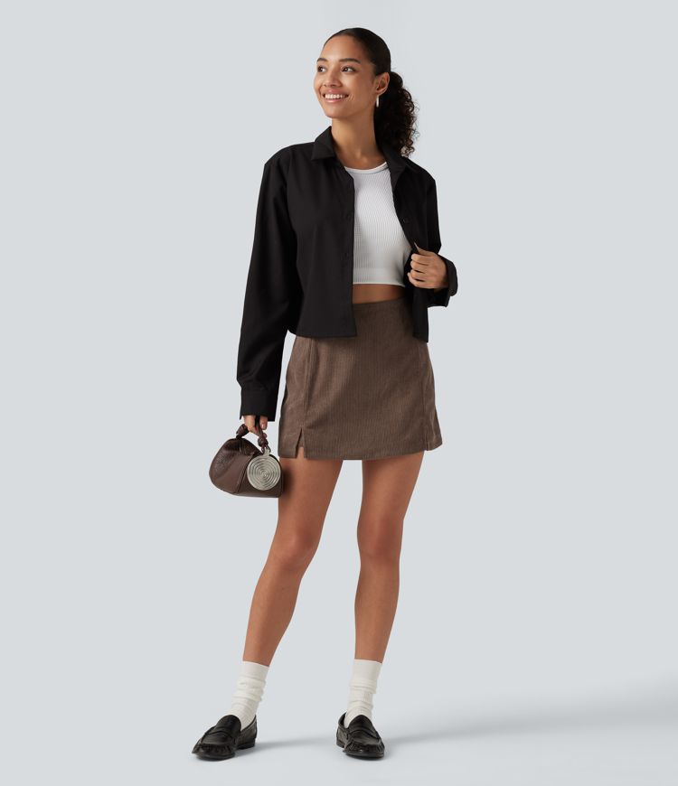 High Waisted A Line Mini Corduroy Casual Skort