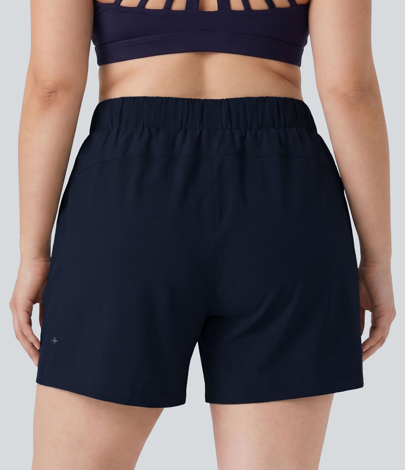 Plus Size High Waisted Elastic Waistband Drawstring Pleated Yoga Shorts 5" with Pockets Plus Size High Waisted Elastic Waistband Drawstring Pleated Yoga Shorts 5" with Pockets