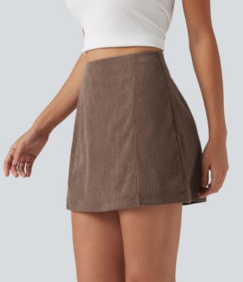 High Waisted A Line Mini Corduroy Casual Skort