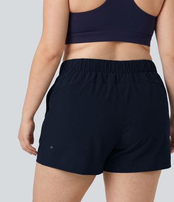 Plus Size High Waisted Elastic Waistband Drawstring Pleated Yoga Shorts 5" with Pockets Plus Size High Waisted Elastic Waistband Drawstring Pleated Yoga Shorts 5" with Pockets