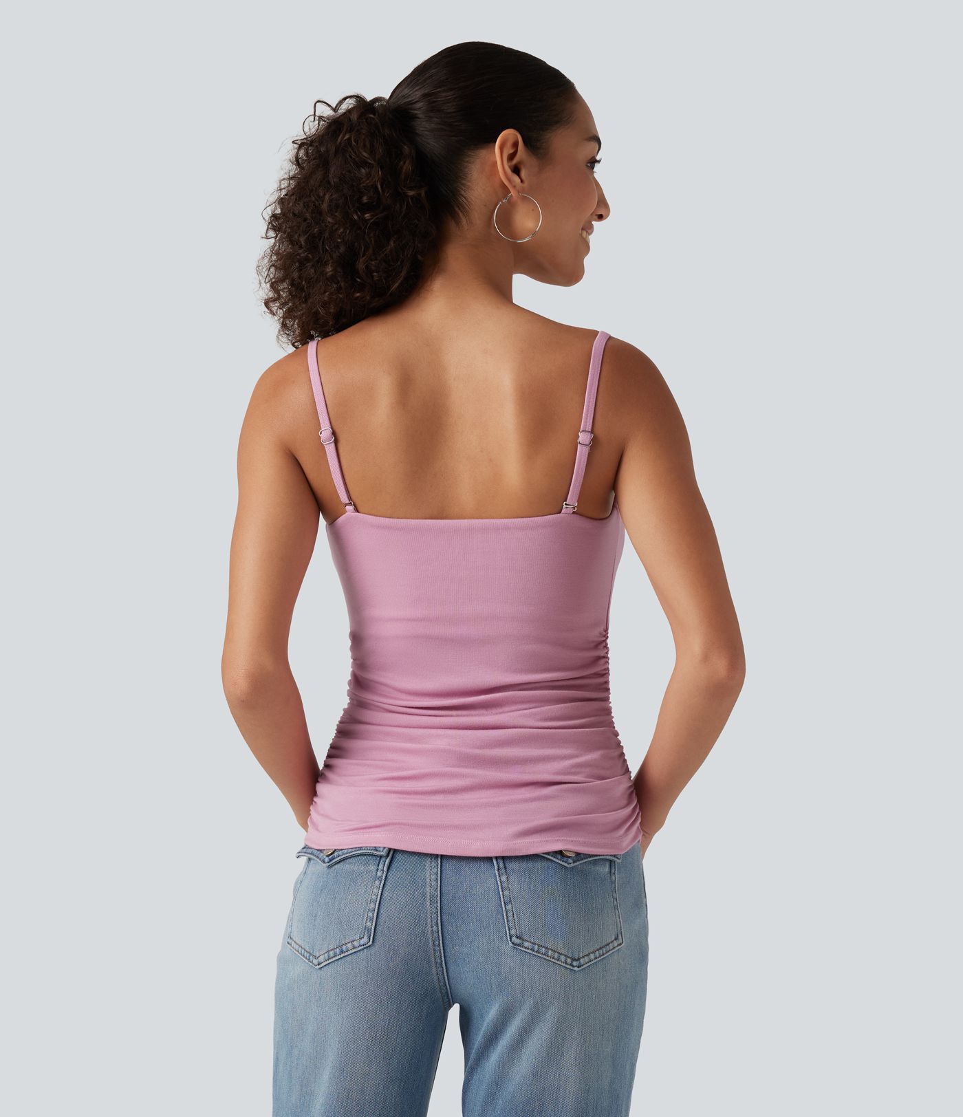 Ribbed Cowl Neck Contrast Lace Ruched Built-in Bra Casual Tank Top Ribbed Cowl Neck Contrast Lace Ruched Built-in Bra Casual Tank Top