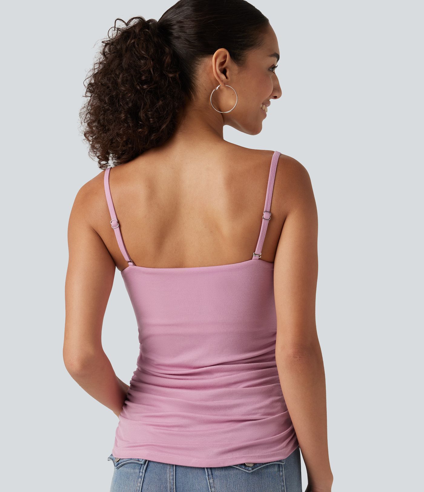 Ribbed Cowl Neck Contrast Lace Ruched Built-in Bra Casual Tank Top Ribbed Cowl Neck Contrast Lace Ruched Built-in Bra Casual Tank Top