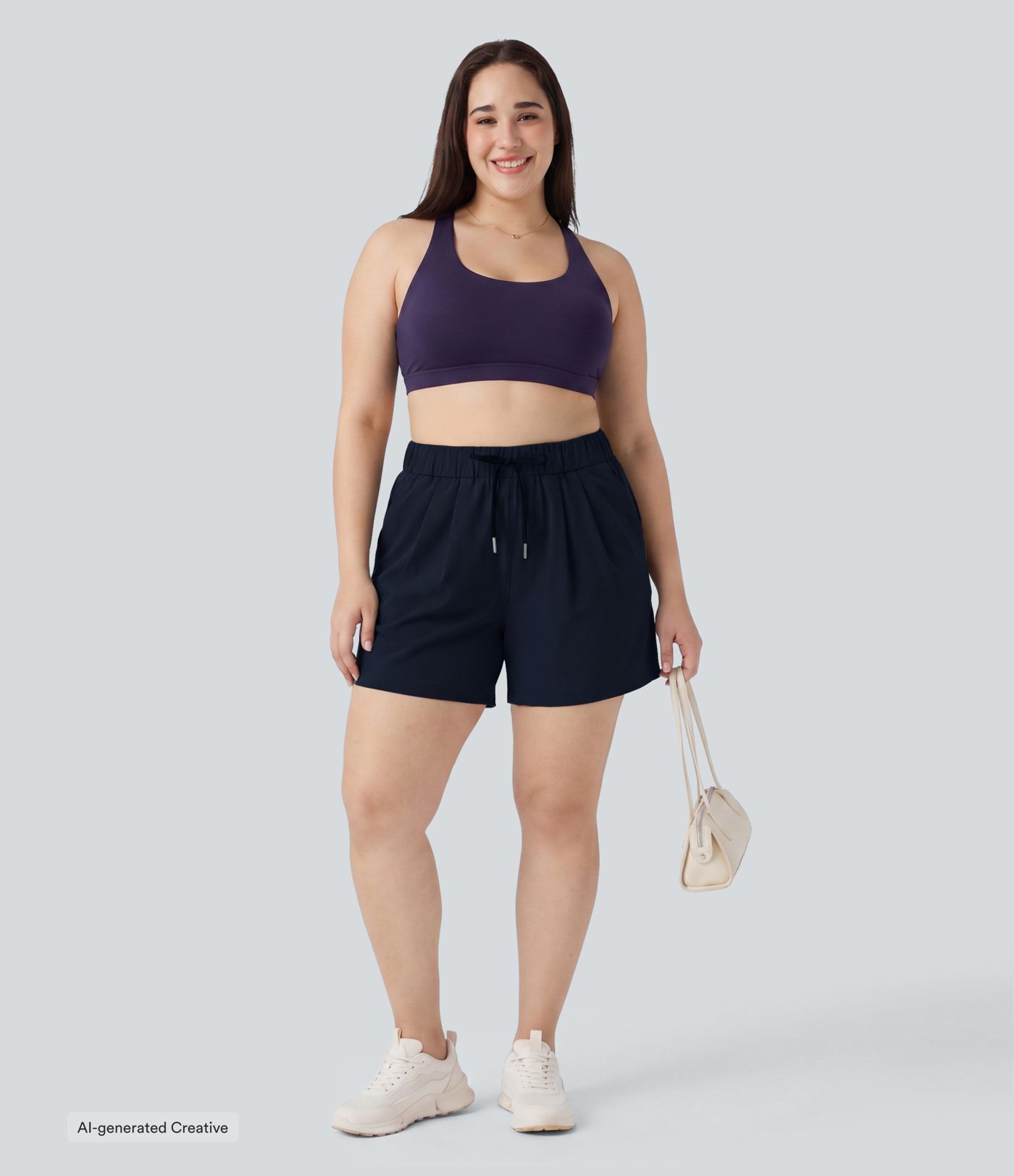 Plus Size High Waisted Elastic Waistband Drawstring Pleated Yoga Shorts 5" with Pockets Plus Size High Waisted Elastic Waistband Drawstring Pleated Yoga Shorts 5" with Pockets
