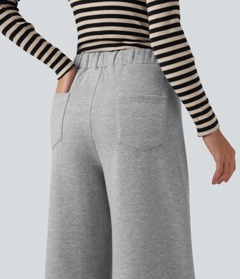 Mid Rise Barrel Leg Fleece Casual Cotton Sweatpants with Pockets