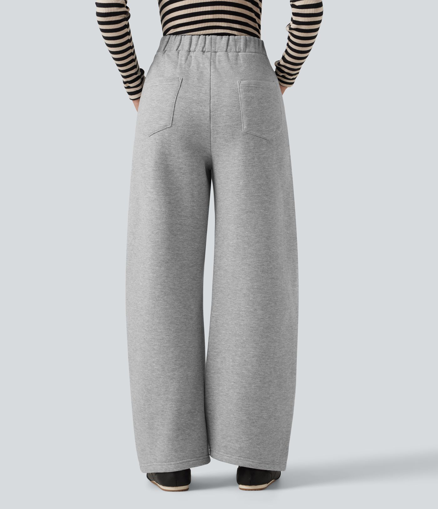 Mid Rise Barrel Leg Fleece Casual Cotton Sweatpants with Pockets