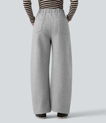 Mid Rise Barrel Leg Fleece Casual Cotton Sweatpants with Pockets