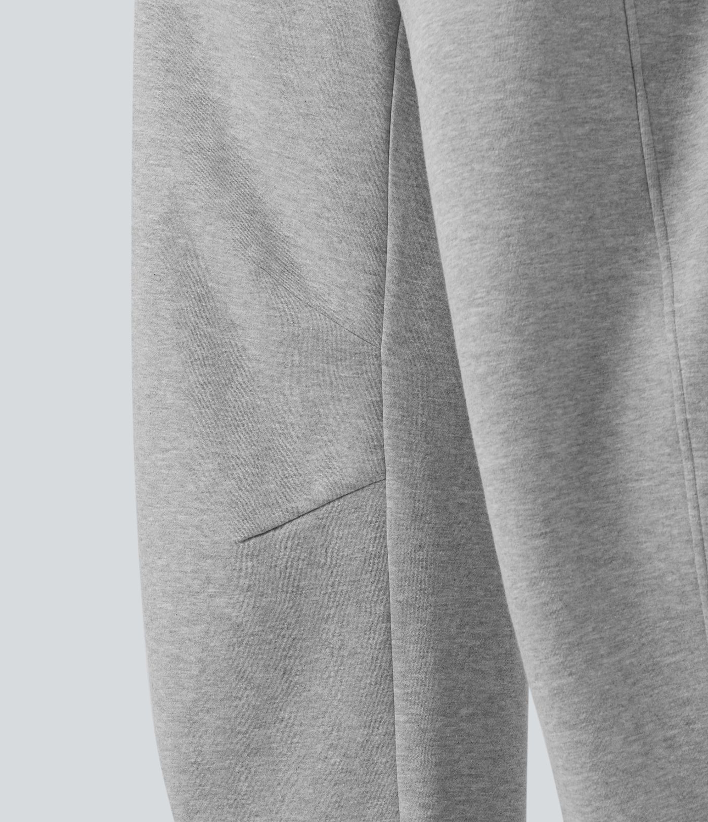 Mid Rise Barrel Leg Fleece Casual Cotton Sweatpants with Pockets