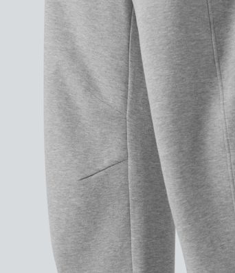 Mid Rise Barrel Leg Fleece Casual Cotton Sweatpants with Pockets