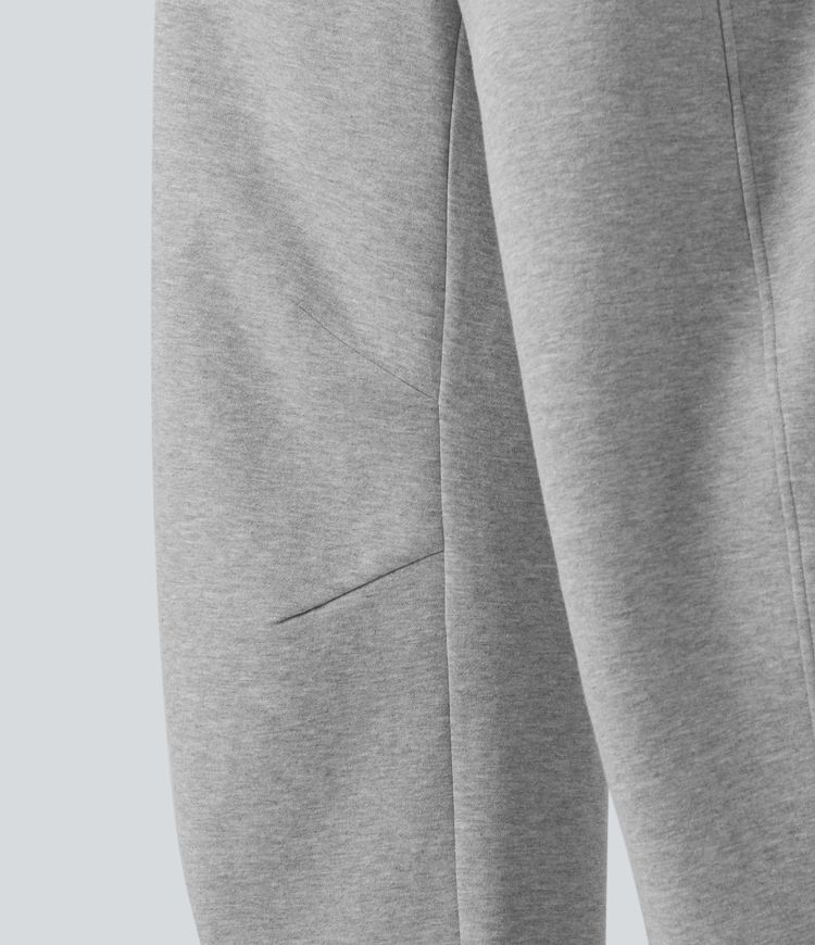 Mid Rise Barrel Leg Fleece Casual Cotton Sweatpants with Pockets