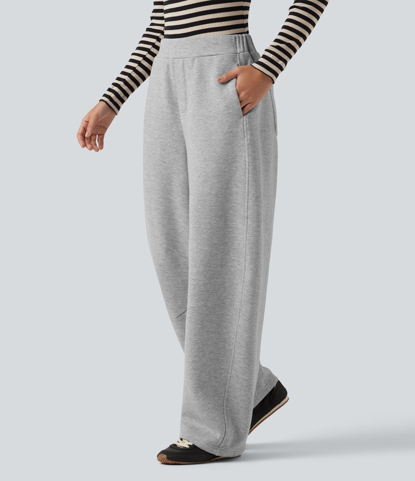 Mid Rise Barrel Leg Fleece Casual Cotton Sweatpants with Pockets