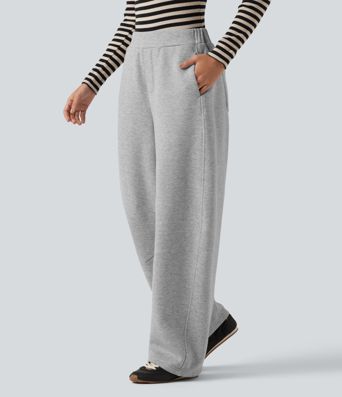 Mid Rise Barrel Leg Fleece Casual Cotton Sweatpants with Pockets