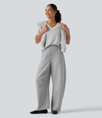 Mid Rise Barrel Leg Fleece Casual Cotton Sweatpants with Pockets