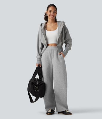 Mid Rise Barrel Leg Fleece Casual Cotton Sweatpants with Pockets