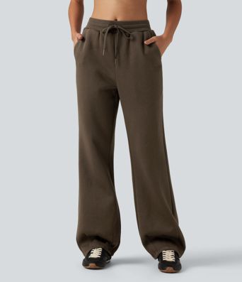 Mid Rise Drawstring Bootcut Fleece Casual Sweatpants with Pockets