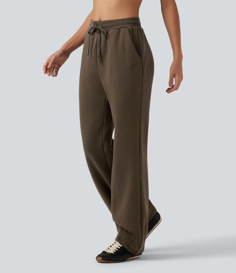 Mid Rise Drawstring Bootcut Fleece Casual Sweatpants with Pockets