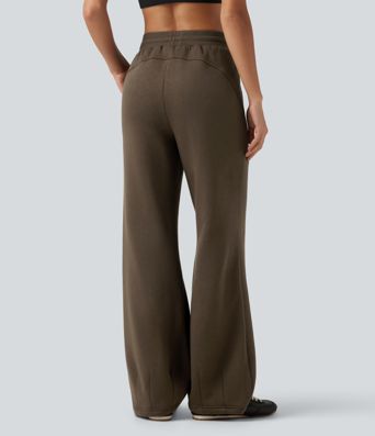 Mid Rise Drawstring Bootcut Fleece Casual Sweatpants with Pockets