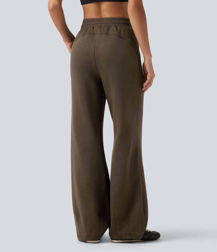 Mid Rise Drawstring Bootcut Fleece Casual Sweatpants with Pockets