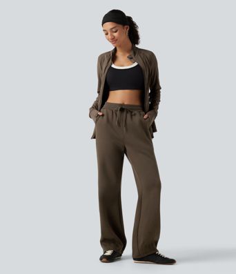 Mid Rise Drawstring Bootcut Fleece Casual Sweatpants with Pockets