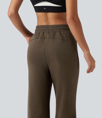 Mid Rise Drawstring Bootcut Fleece Casual Sweatpants with Pockets