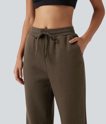 Mid Rise Drawstring Bootcut Fleece Casual Sweatpants with Pockets