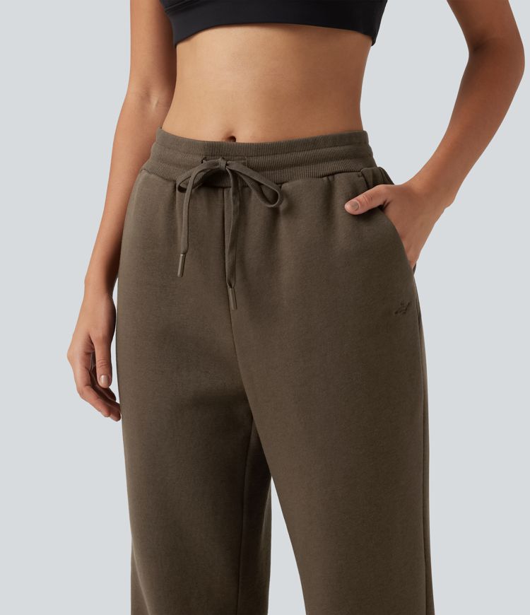 Mid Rise Drawstring Bootcut Fleece Casual Sweatpants with Pockets