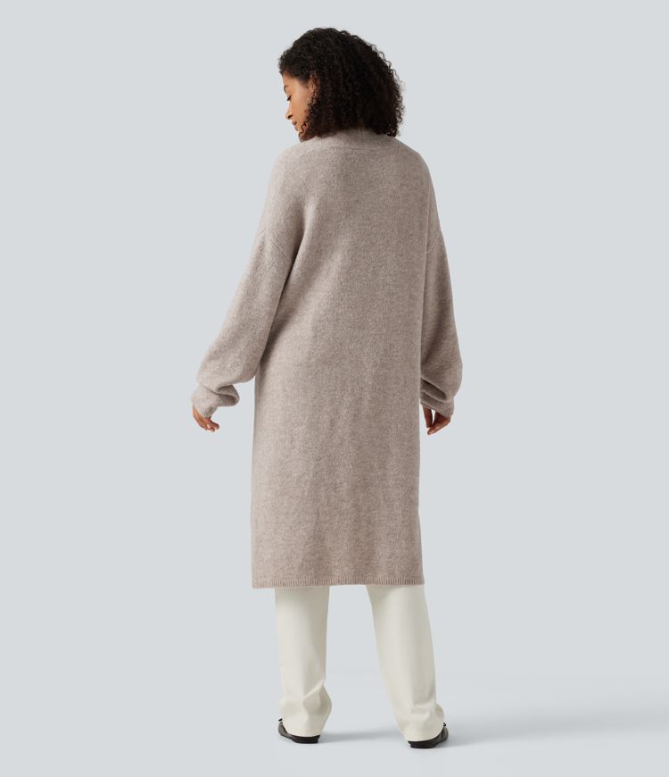 Pure Cashmere Open Front Dropped Long Sleeve Longline Casual Cardigan / 2