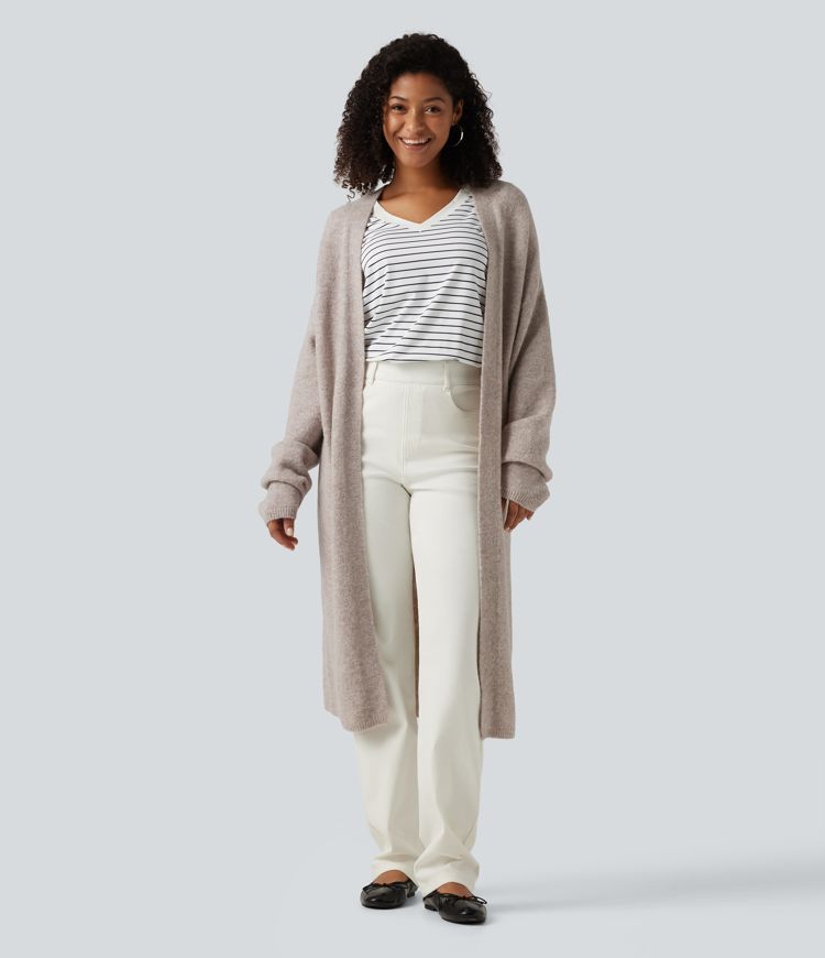 Open Front Dropped Long Sleeve Longline Casual Cardigan