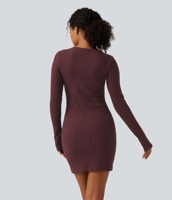 V Neck Long Sleeve Bodycon Mini Casual Dress