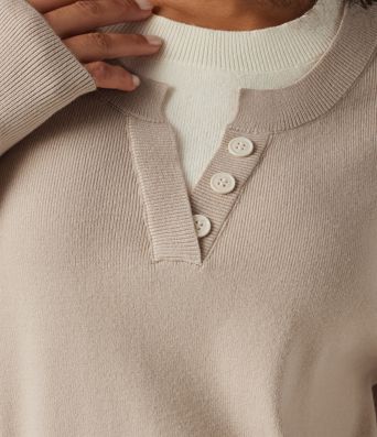 Round Neck Dropped Long Sleeve Color Block Work Sweater