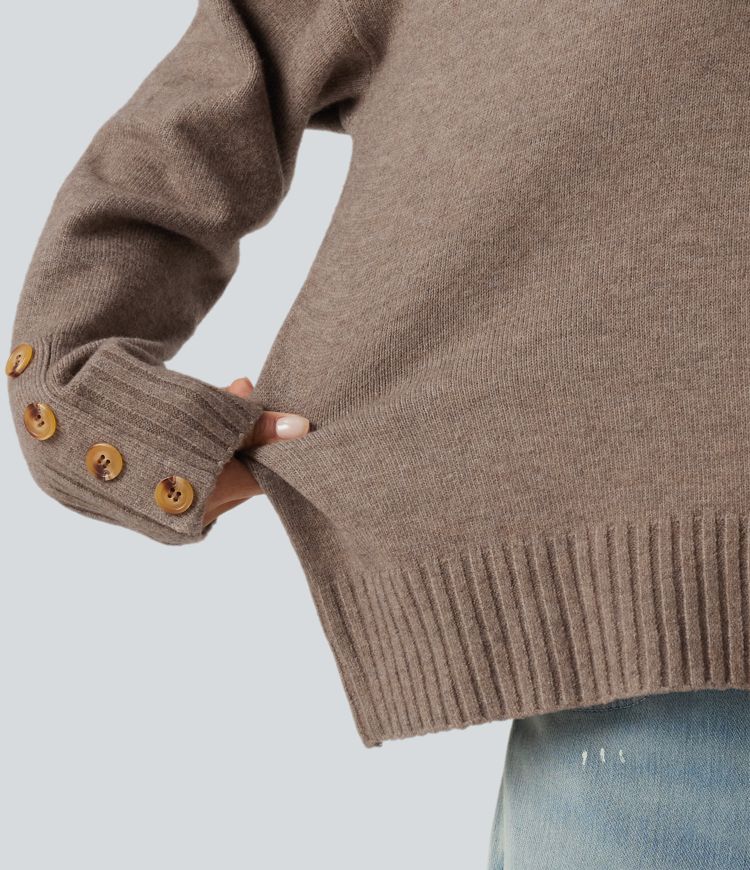 Lässiger Pullover mit Rundhalsausschnitt, langen Ärmeln und passendem Schal Lässiger Pullover mit Rundhalsausschnitt, langen Ärmeln und passendem Schal
