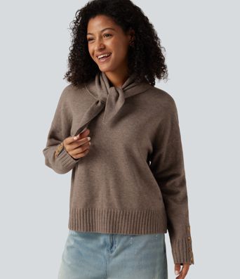 Lässiger Pullover mit Rundhalsausschnitt, langen Ärmeln und passendem Schal Lässiger Pullover mit Rundhalsausschnitt, langen Ärmeln und passendem Schal