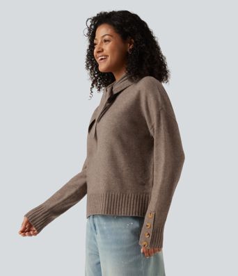 Lässiger Pullover mit Rundhalsausschnitt, langen Ärmeln und passendem Schal Lässiger Pullover mit Rundhalsausschnitt, langen Ärmeln und passendem Schal