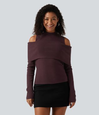 Lässiger Pullover mit hohem Kragen, langen Ärmeln und Cut-Outs - slim fit Lässiger Pullover mit hohem Kragen, langen Ärmeln und Cut-Outs - slim fit