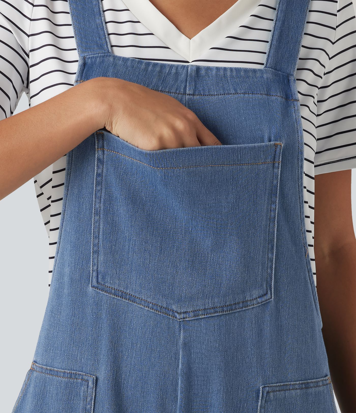 Halara Flex™ salopette décontractée en jean, col en U, sans manches, à jambes ballon, avec poches