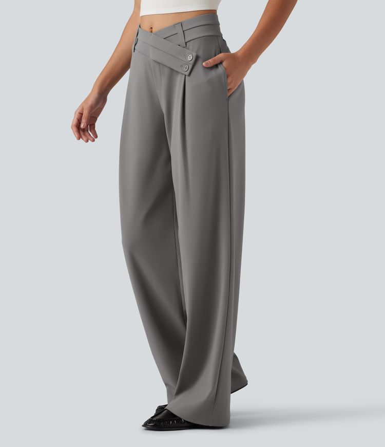 Pantalon de bureau DayStretch Halara Flex™ à défroissage facile taille mi-haute et coupe large asymétrique avec poches