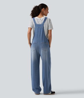 Halara Flex™ salopette décontractée en jean, col en U, sans manches, à jambes ballon, avec poches