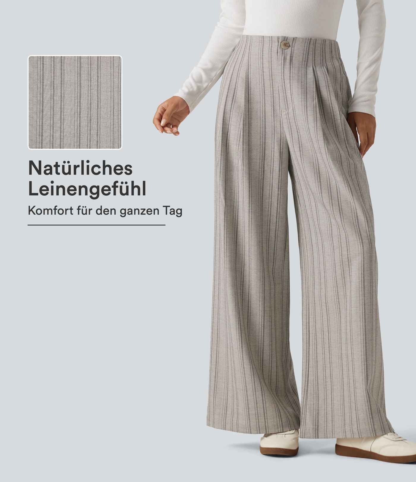 Lässige Baggy-Hose in Leinenoptik mit hohem Bund, Seitentaschen und Streifen Lässige Baggy-Hose in Leinenoptik mit hohem Bund, Seitentaschen und Streifen