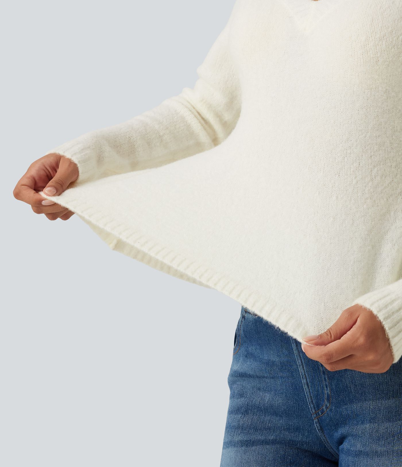 V Neck Long Sleeve Ruffle Hem Slim Casual Sweater