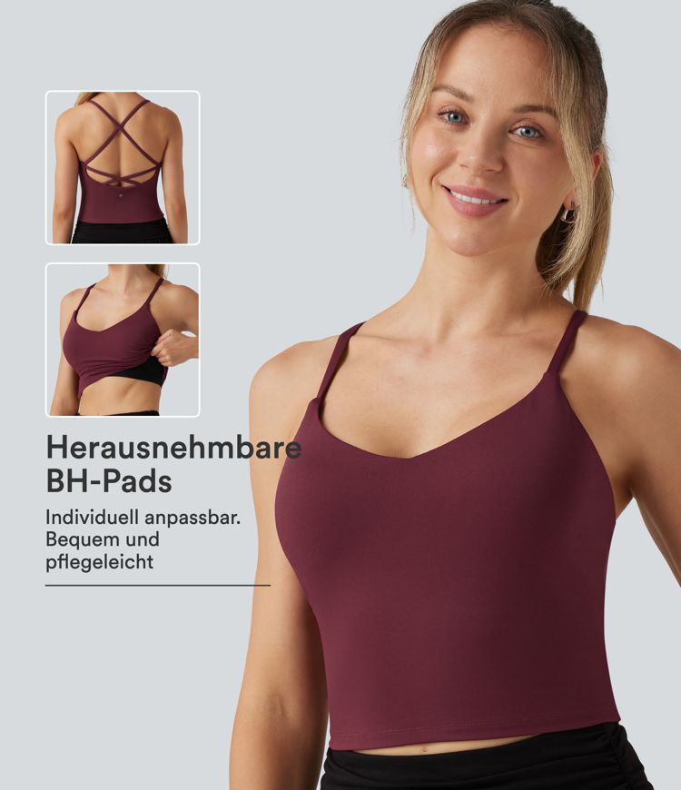 SoftlyZero™ Airy - Yoga-Tanktop mit V-Ausschnitt, integriertem BH, überkreuztem Rückenausschnitt und InstantCool SoftlyZero™ Airy - Yoga-Tanktop mit V-Ausschnitt, integriertem BH, überkreuztem Rückenausschnitt und InstantCool