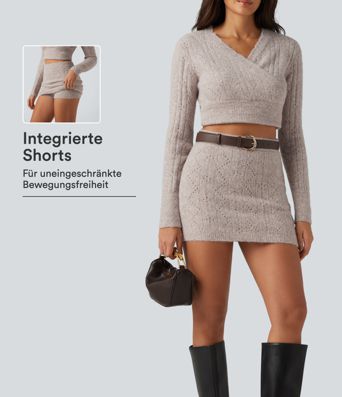 Lässiger 2-in-1 Minirock aus offenem Strick mit hohem Bund Lässiger 2-in-1 Minirock aus offenem Strick mit hohem Bund