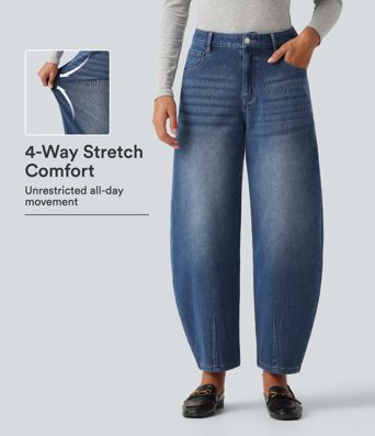 Halara Flex™ Mid Rise Barrel Leg Casual Jeans with Pockets